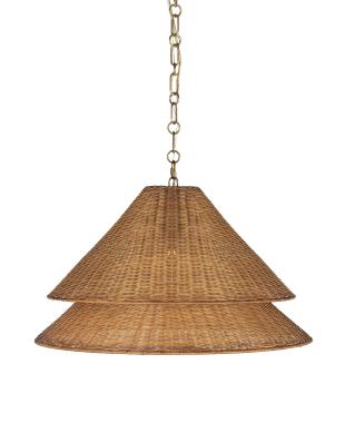 Halo Double Shade 24" Deep Pendant - Soft Brass/Woven Shade