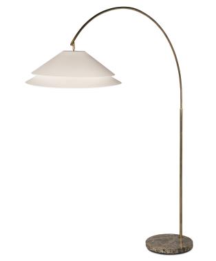 Halo Double 30" Shallow Shade Arc Floor Lamp - Soft Brass/Linen
